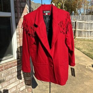 NOS Frontier Woman Red Wool Fringed Jacket Coat M as is USA made